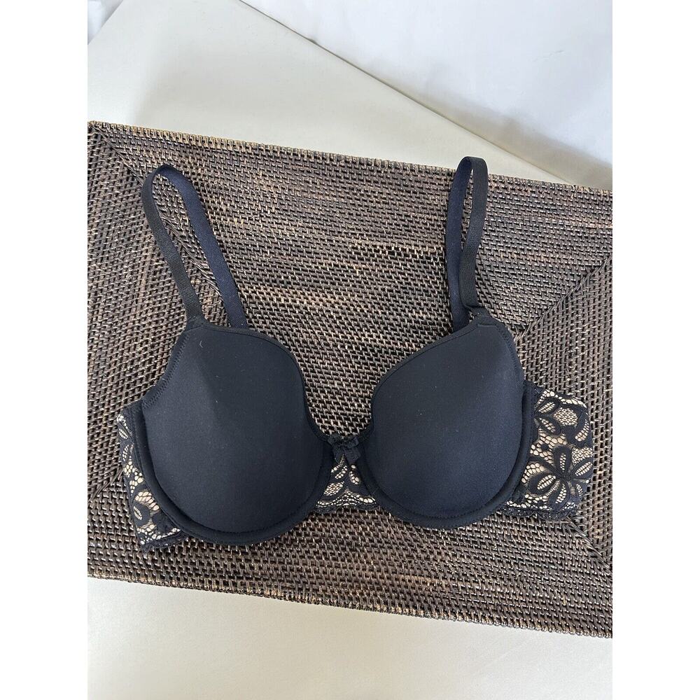 Wacoal 853166 All‎ Dressed Up T Shirt Bra 34C Black Padded Underwire Lace